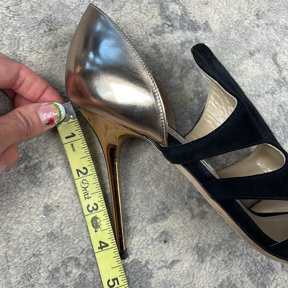 Jimmy Choo Black Suede Gold Toysen d’Orsay Leather Pumps Booties Sz 40 - Picture 13 of 15